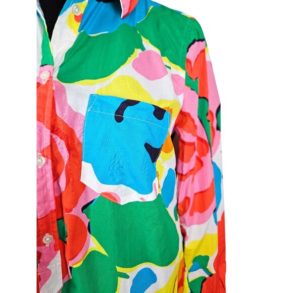 J.Crew Womens Floral Print Button-Up Shirt Size 2 Classic Fit Cotton Multicolor - Picture 5 of 10